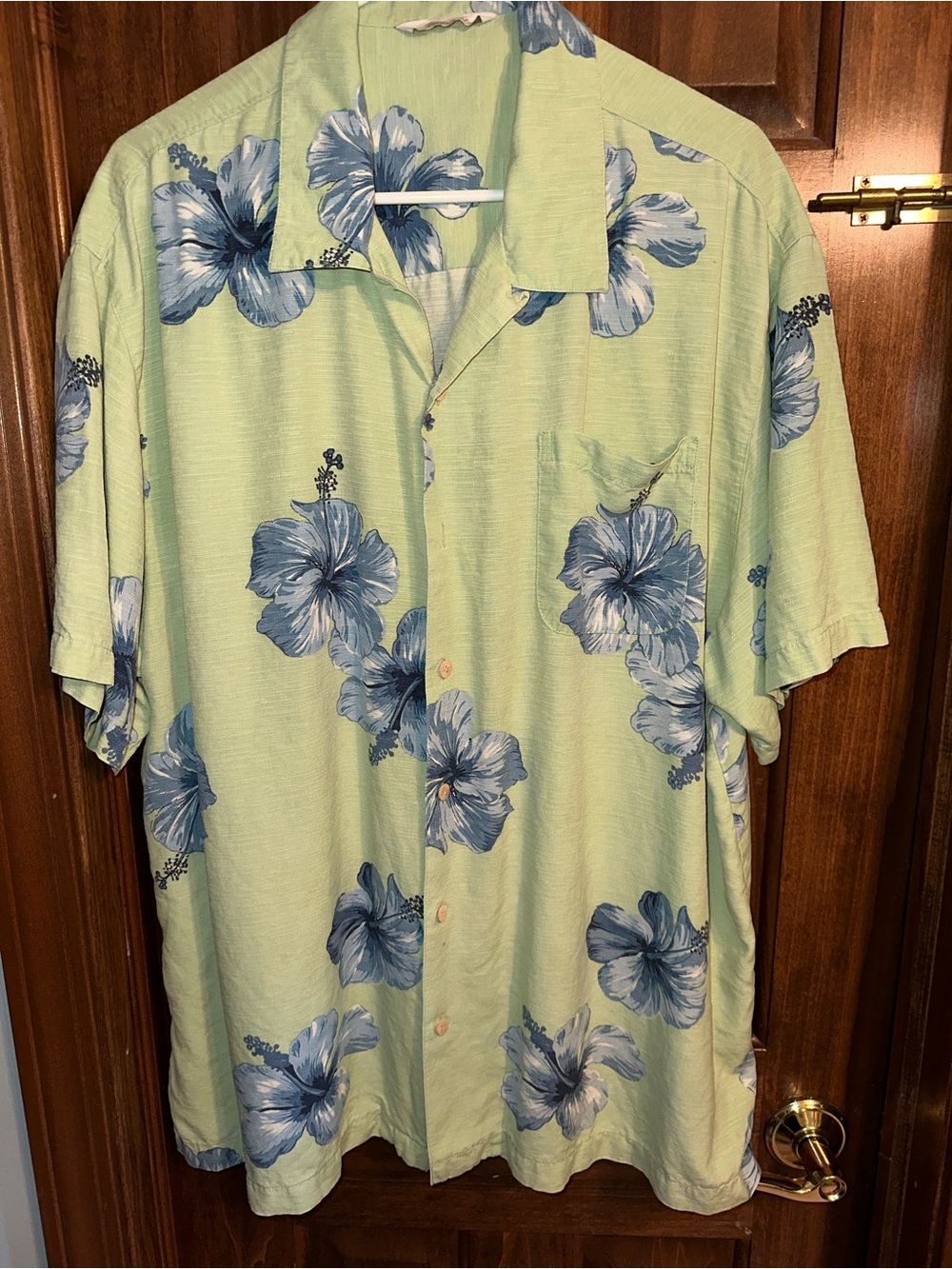Men's Light Green Floral Camp-Collar Button-Down Shirt